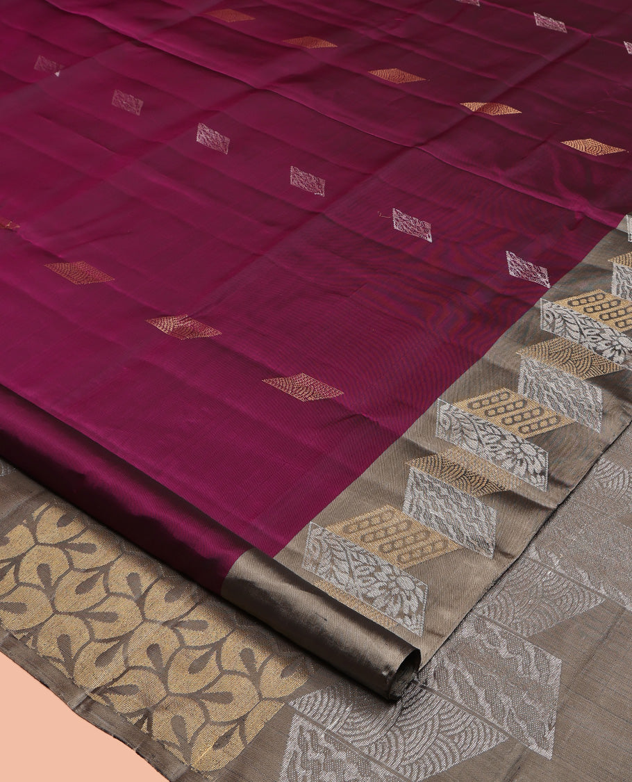 Purple Mayuri Lite Silk Mix Saree, Embellished with Diamond Buttas All Over Its Body, Complemented by a Contrast Geometric Checked Border, Pallu of Intricate Designs, and Paired with a Contrast Blouse