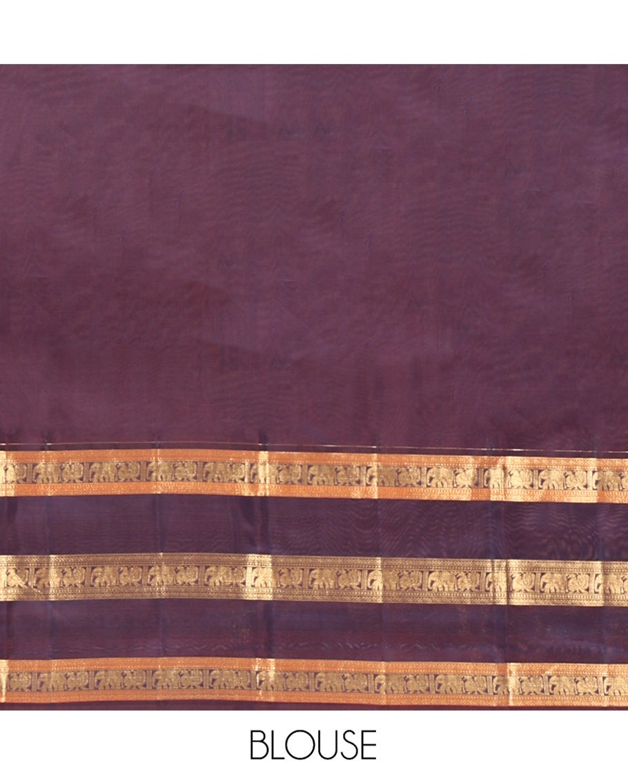 Blue Vasundhara Lite Silk Mix Saree, Richly Detailed with Zari Buttas All Over Its Body, Complemented by Contrast Varisai Pettu Border of Mayil and Yaanai Designs, Grandly Decked Up Pallu and Paired with a Contrast Blouse
