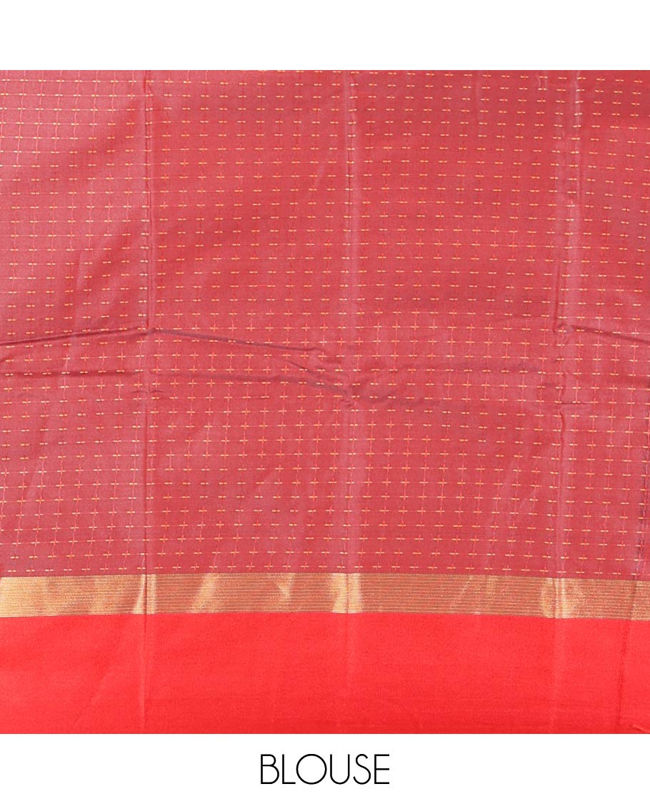 Green Art Soft Silk Saree, Steeped with Plus-Size Buttas All Over Its Body, Complemented by a Contrast Border, Subtly Striped Pallu, and Paired with a Contrast Blouse