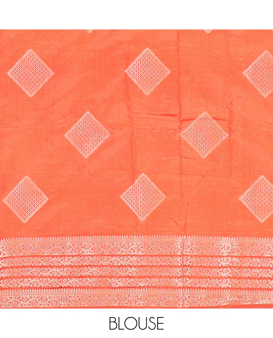 Blue square motifs semi- banaras tussar saree with self zari striped border &  square motifs pallu