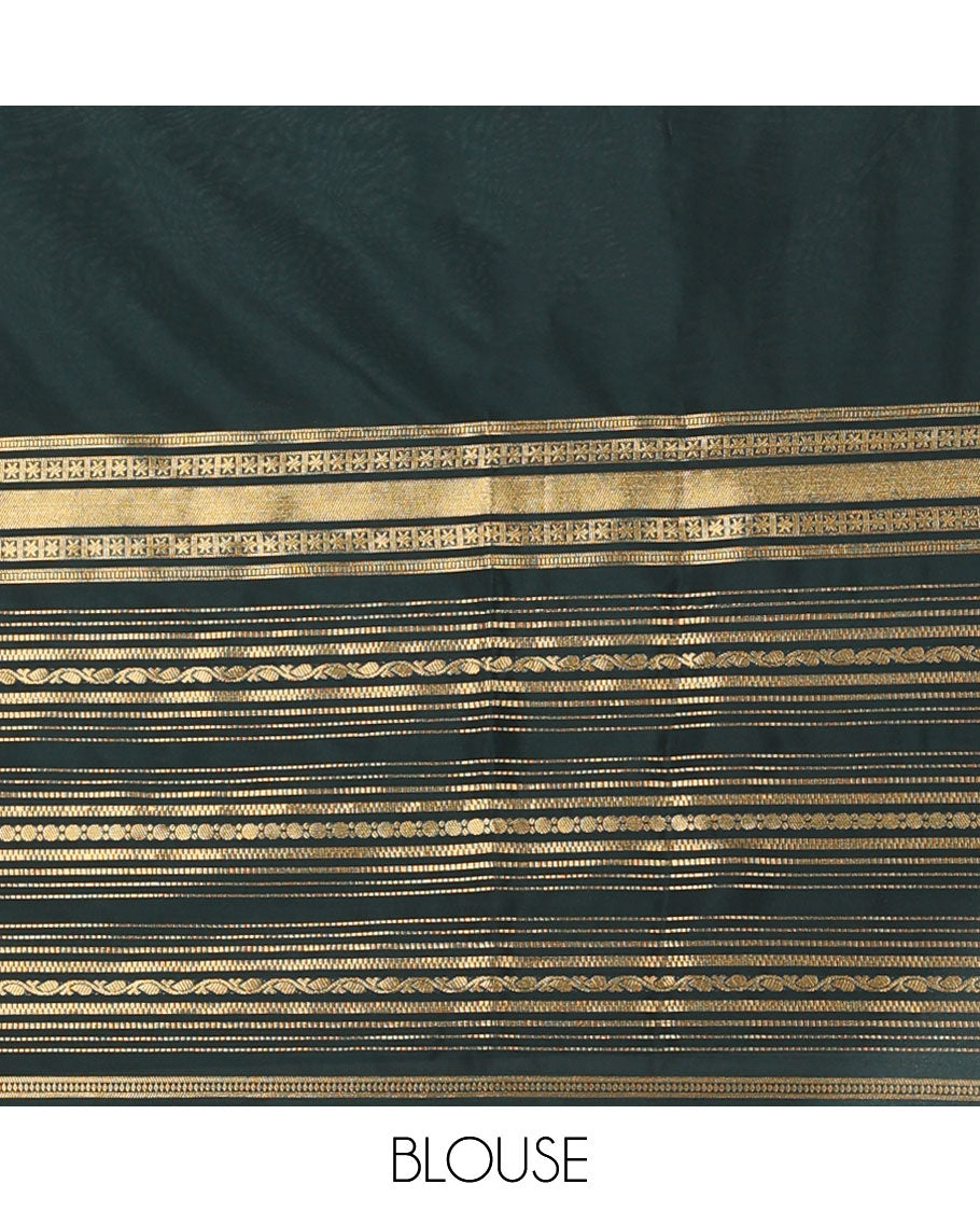 Pink mysore silk saree with contrast stripes zari design border & striped zari pallu
