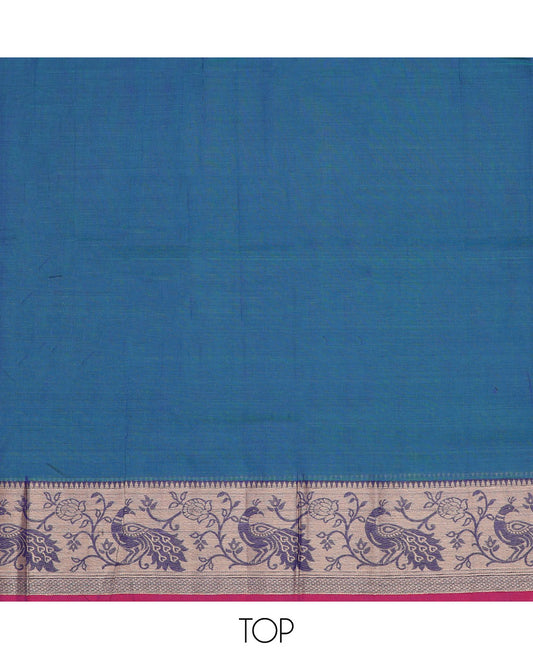 Blue peacock, floral design chudidhar material top with plain bottom & plain, zari design border dupatta