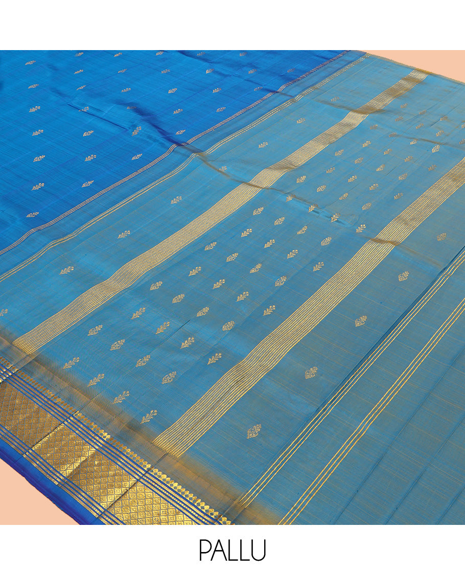 Blue Contrast Zari Butta Kanchipuram Silk Saree