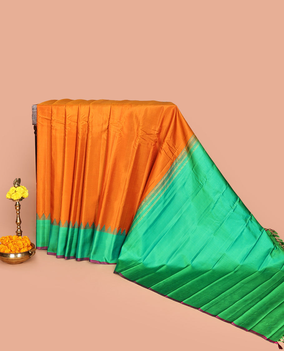 Orange Plain Gadwal Silk Saree