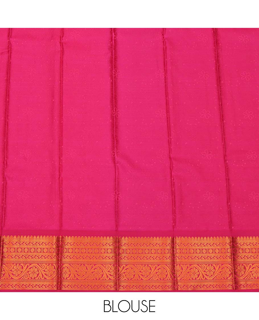 Blue Budget Silk Saree, Featuring Floral Vine Design, Complemented by Contrast Traditional Zari Border, a Jaal Pallu and a Contrast Blouse