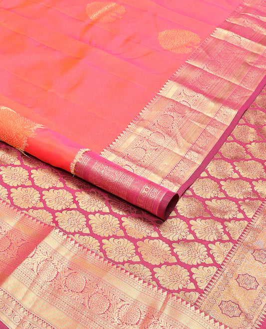 Red tree buttas vasundhara elite silk saree with contrast intricate zari design border & floral ogee pattern pallu