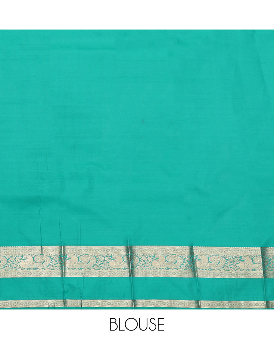 Pink Budget Silk Saree, Prettified with Zari Buttas on Its Body, Traditional Zari Design Rettai Pettu Border, Captivating Contrast Pallu Depicting Intricate Designs, and Paired with a Contrast Blouse