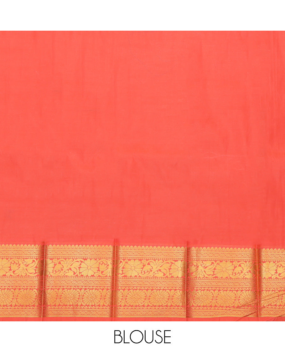 Mustard Budget Silk Saree, Showcasing Zari Buttas, Complemented by Contrast Traditional Zari Border, a Grand Pallu and a Contrast Blouse