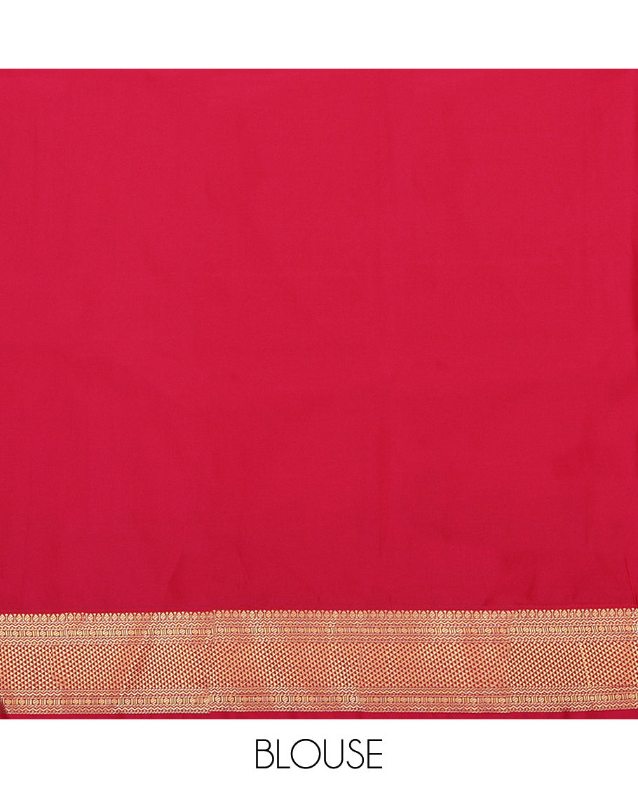 Parrot Green Budget Silk Saree, Finely Woven with Zari Buttas and Stripes on Its Body, Complemented by a Contrast Traditional Zari Design Border, Grand Jaal Pallu, and Paired with a Contrast Blouse