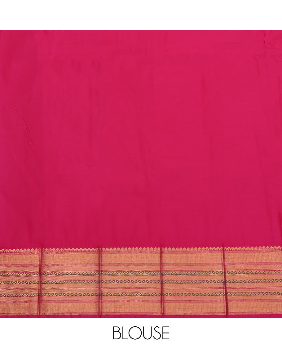 Green Budget Silk Saree, Woven with Buttas, a Contrast Traditional Zari Border, Grand Pallu, and a Contrast Blouse