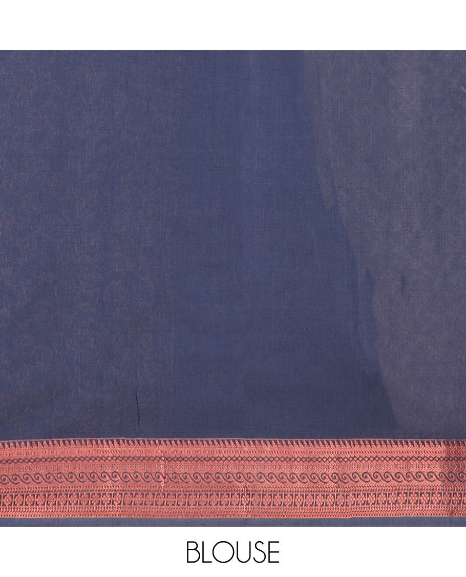 Green floral motifs kora cotton saree with contrast intricate zari design border & geometric zari design pallu