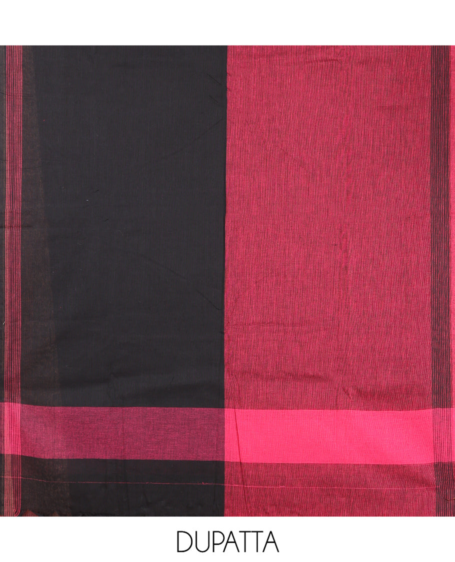Pink Handloom Cotton Material Chudidar, Buttas Woven Top, a Plain Bottom, and Contrast Dupatta