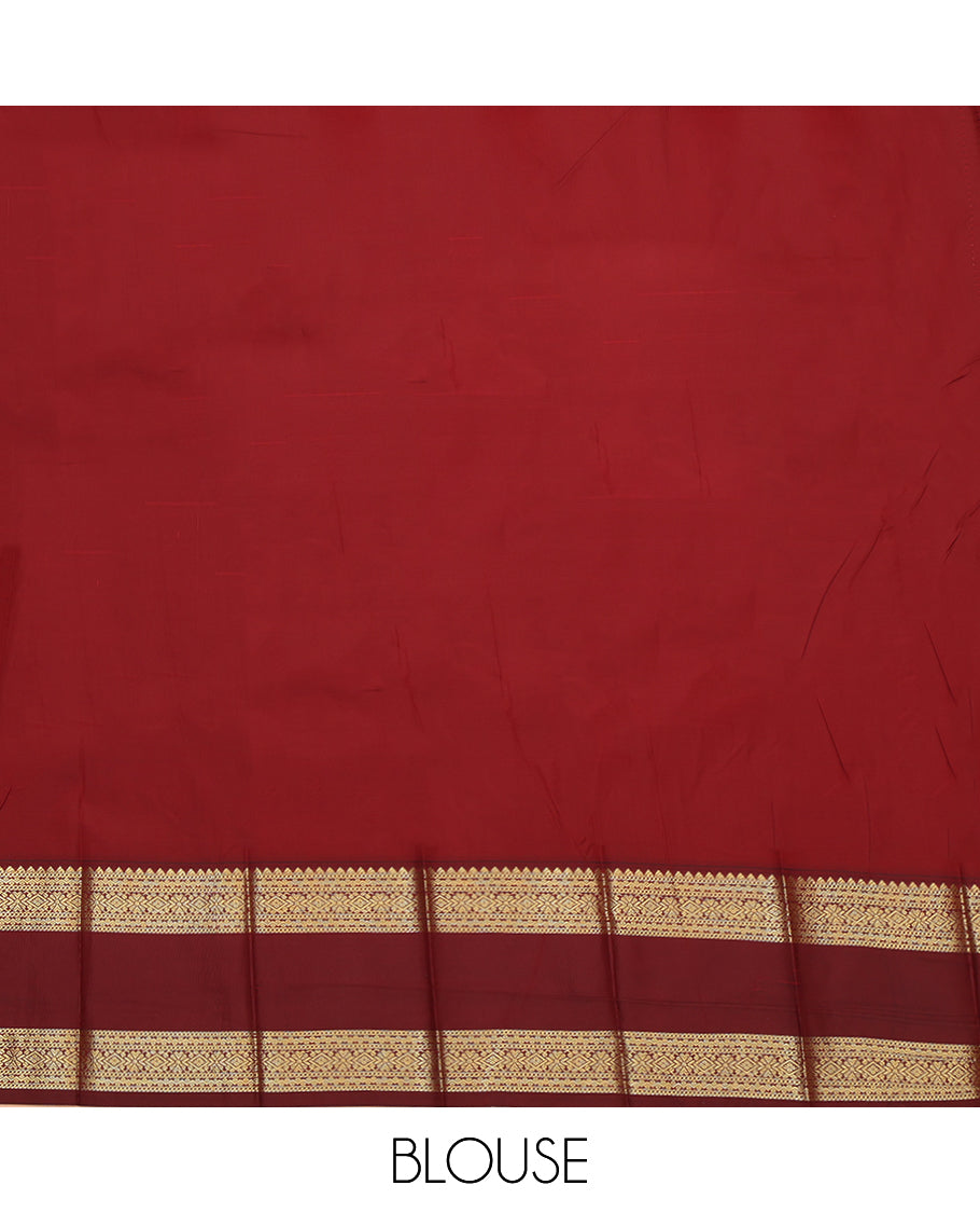 Lavender Budget Silk Saree, Decked Up with Zari Buttas and Stripes, Complemented by a Contrast Traditional Zari Rettai Pettu Border, Grand Jaal Pallu, and Contrast Blouse