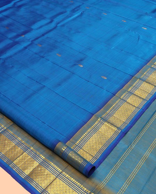 Blue Contrast Zari Butta Kanchipuram Silk Saree