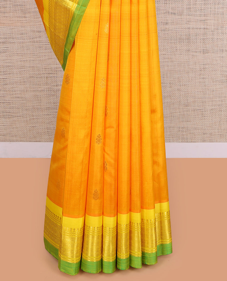 Orange Contrast One Side Border Kanchipuram Silk Saree