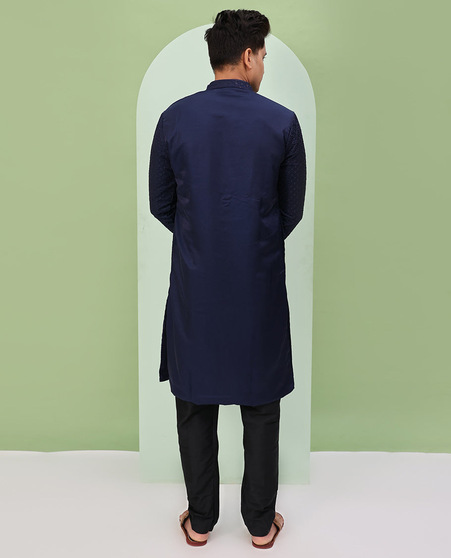 Navy blue color sequins embroidered full-sleeve kurta set