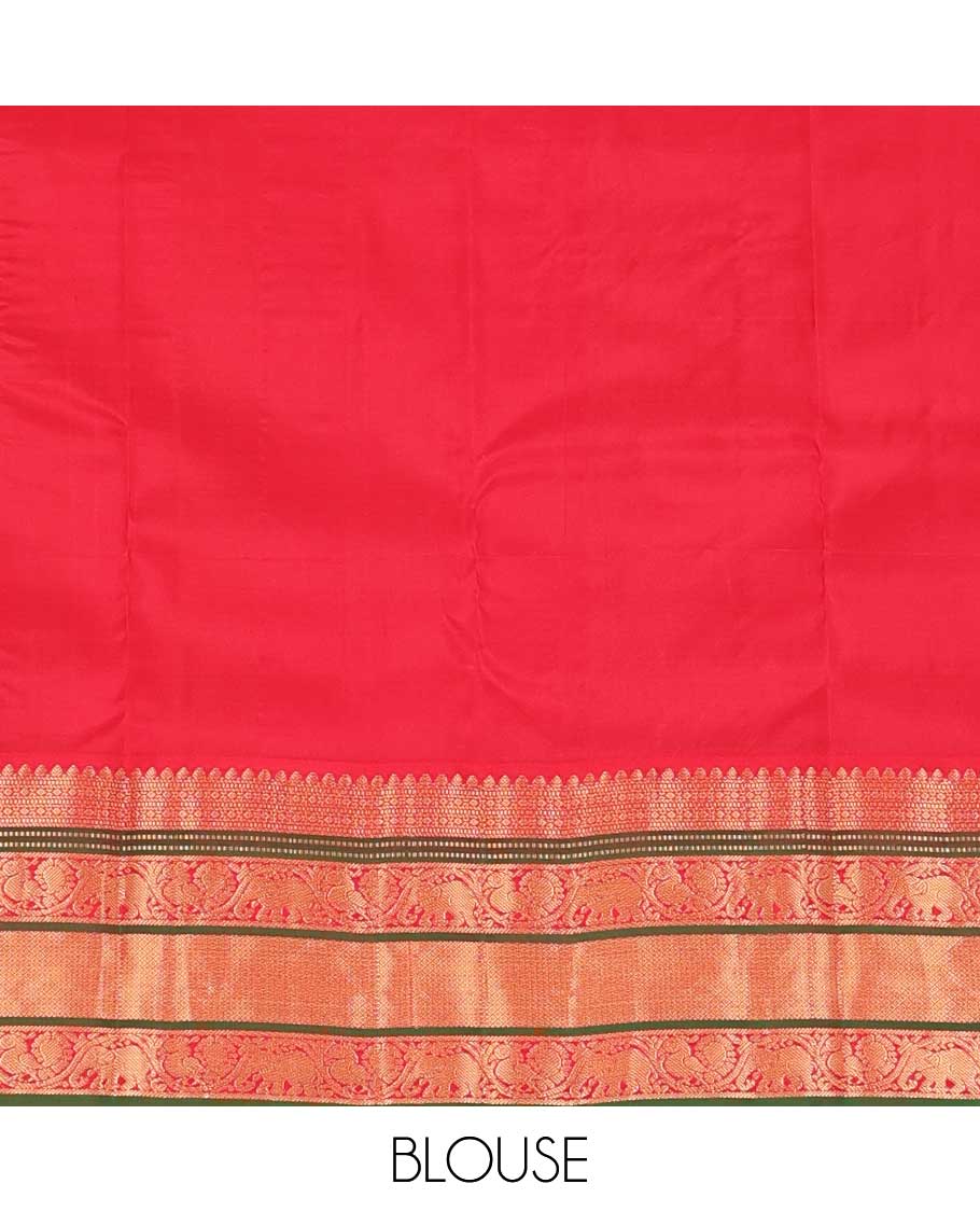 Sandal annam chakram zari buttas silk saree, contrast border of thilakam mokku, Muthu, jaal, kodi yaanai and mayil and jaal pallu
