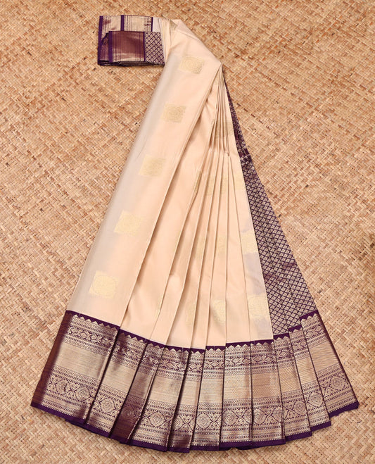 Sandal Budget Silk Saree, Sparsely Sparkled with Zari Buttas and Checks, Complemented by Contrast Traditional Zari Border, Jaal Pallu, and a Contrast Blouse