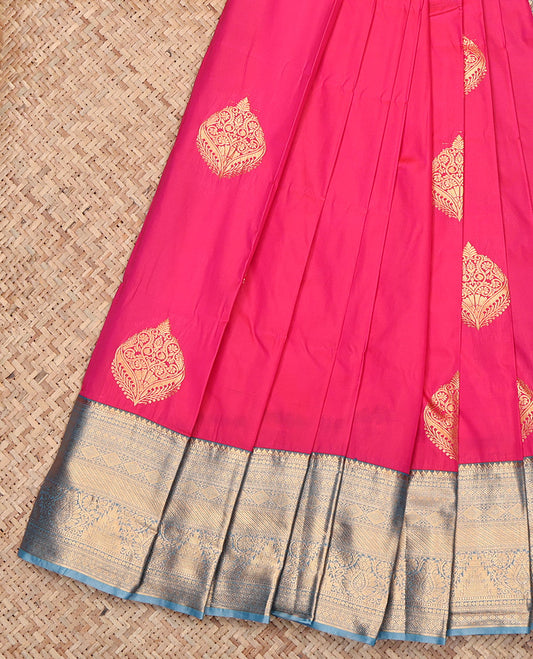 Pink Budget Silk Saree, Crafted with Zari Buttas, Contrast Traditional Zari Border, Grand Pallu, and a Contrast Blouse