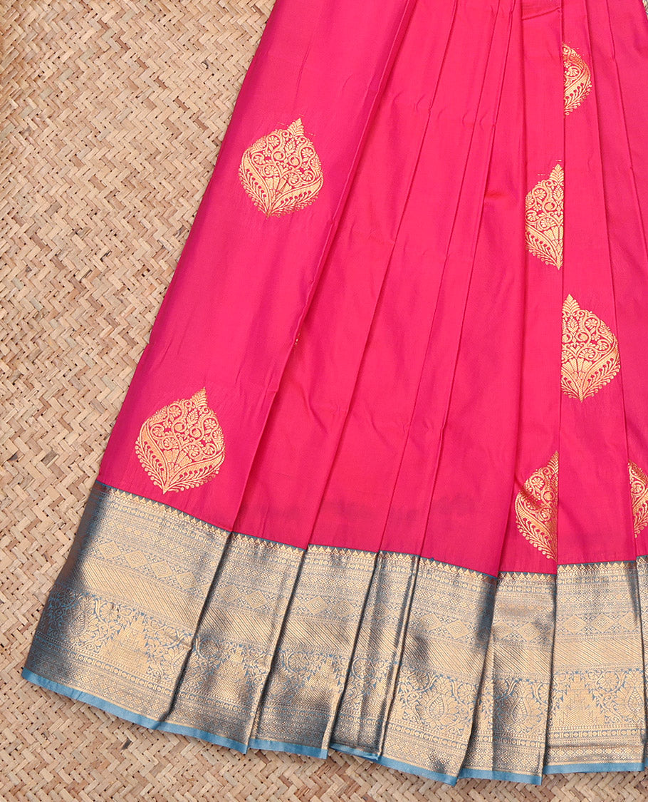 Pink Budget Silk Saree, Crafted with Zari Buttas, Contrast Traditional Zari Border, Grand Pallu, and a Contrast Blouse
