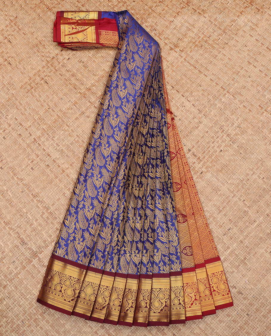 Blue Budget Silk Saree, Mesmerized with Jacquard Design, a Contrast Traditional Zari Border, Grand Pallu, and a Contrast Blouse