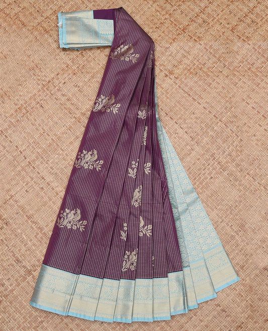 Purple Checks Budget Silk Saree