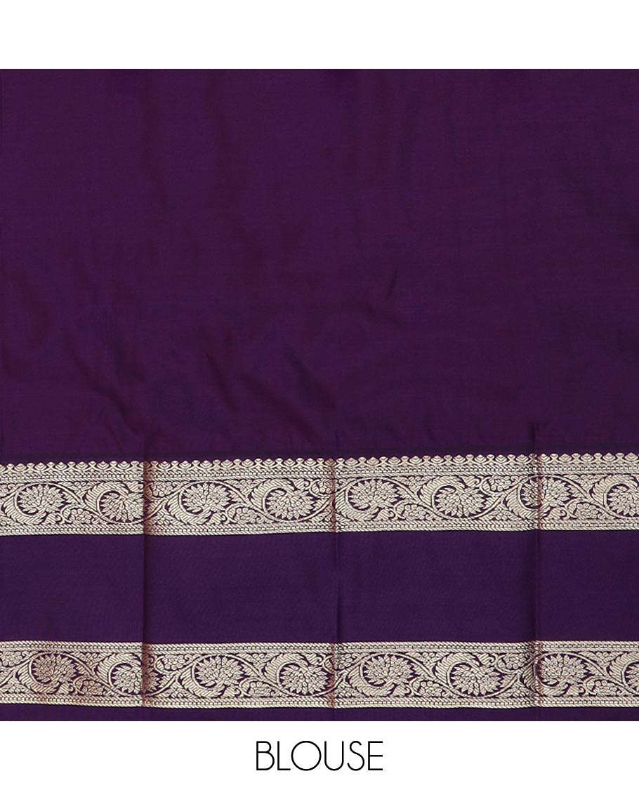 Pink zari buttas gift saree, contrast traditional zari rettai pettu border, and pallu of jaal and paisleys