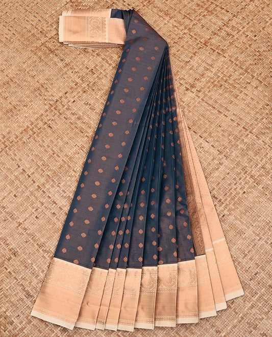 Blue Budget Silk Saree, Enlivened with Zari Buttas and Stripes on Its Body, Complemented by a Contrast Traditional Zari Design Border, a Grand Pallu of Jaal Designs, and Paired with a Contrast Blouse