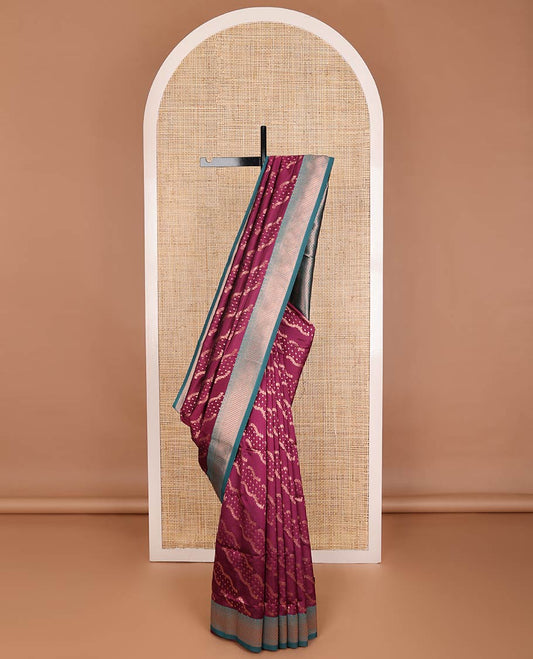 Maroon butter silk saree with floral zari designs, contrast traditional zari design & jaal pallu