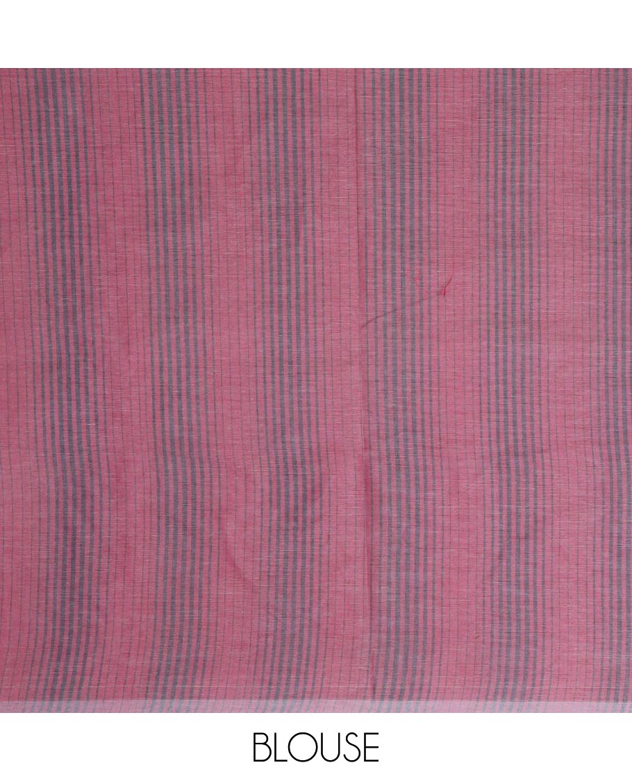 Grey plain Coimbatore cotton saree, contrast scallop border & pallu of floral designs