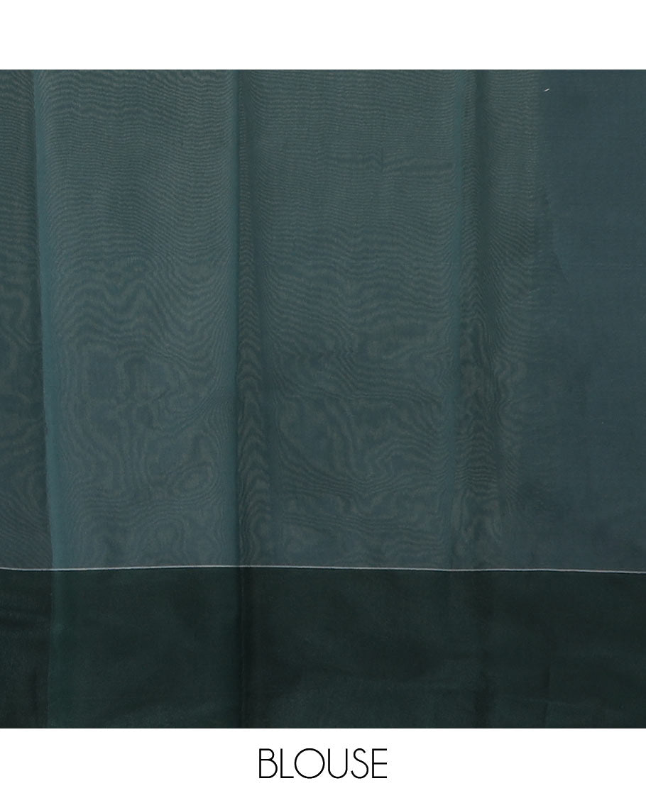 Sandal rose motifs semisilk cotton saree, contrast floral border, and ogee patterned pallu