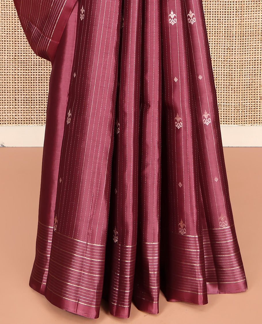 Rosewood Pink Mayuri Soft Silk Saree, Entralled with Zari Buttas and Stripes All Over Its Body, Highlighted by Zari Striped Border, Intricately Designed Pallu and Paired with a Matching Blouse