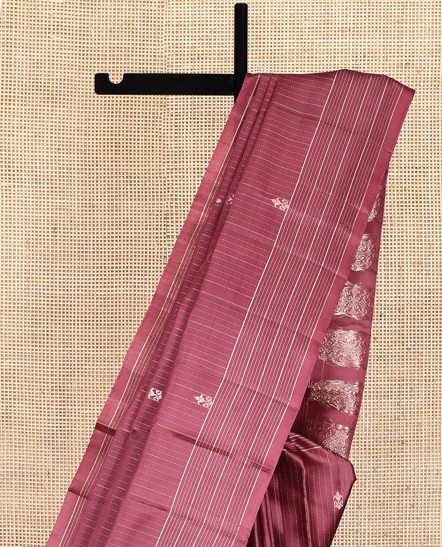Rosewood Pink Mayuri Soft Silk Saree, Entralled with Zari Buttas and Stripes All Over Its Body, Highlighted by Zari Striped Border, Intricately Designed Pallu and Paired with a Matching Blouse