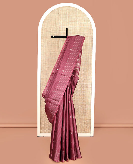 Rosewood Pink Mayuri Soft Silk Saree, Entralled with Zari Buttas and Stripes All Over Its Body, Highlighted by Zari Striped Border, Intricately Designed Pallu and Paired with a Matching Blouse
