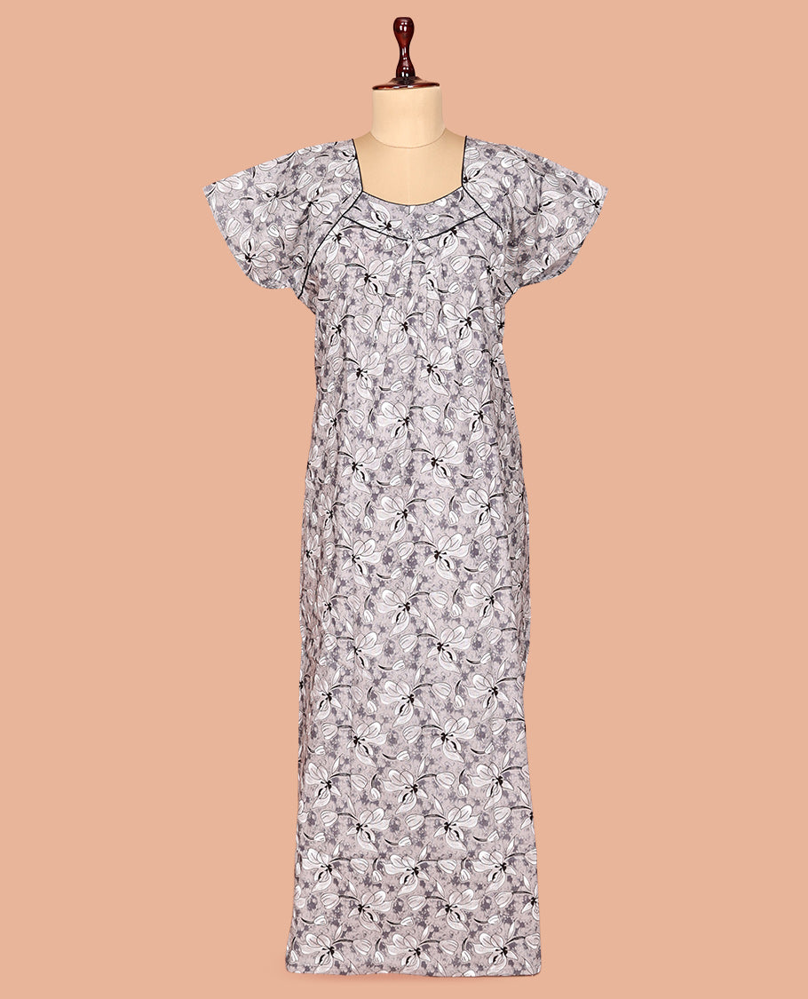 Grey Cotton-Blended Nighty