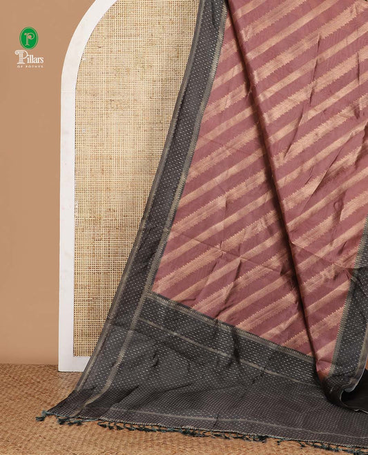 Pink golden zari striped burberry silk saree, contrast zari border & pallu features 1000 dobby-style buttas