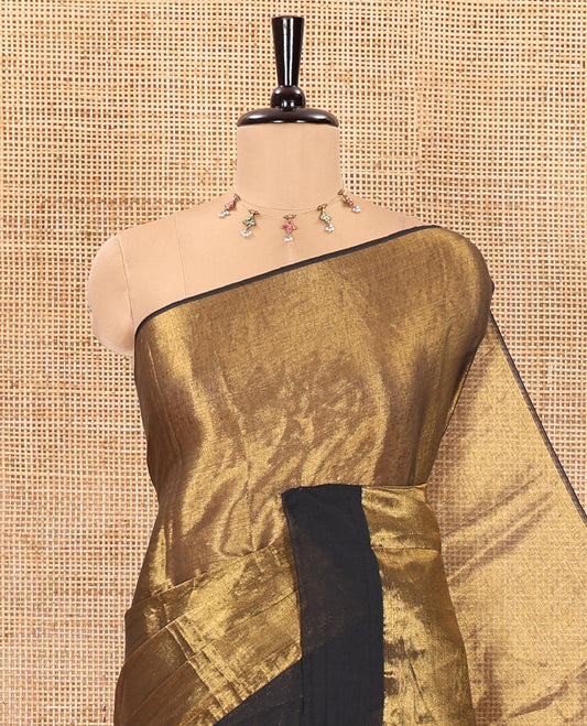 Gold plain khadi tissue saree with a self-pallu, and a matching blouse