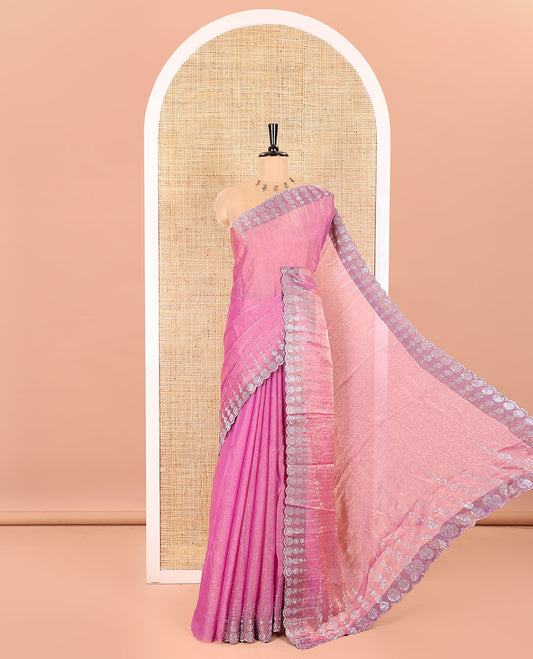 Lavender Fendi Chiffon Saree Scintillated With Glittering Swarovski Stones Struck All Over Its Body, Complemented With Scallop Swarovski Stone Work Border, Swarovski Stone Work Pallu, And A Matching Swarovski Stone Work Blouse