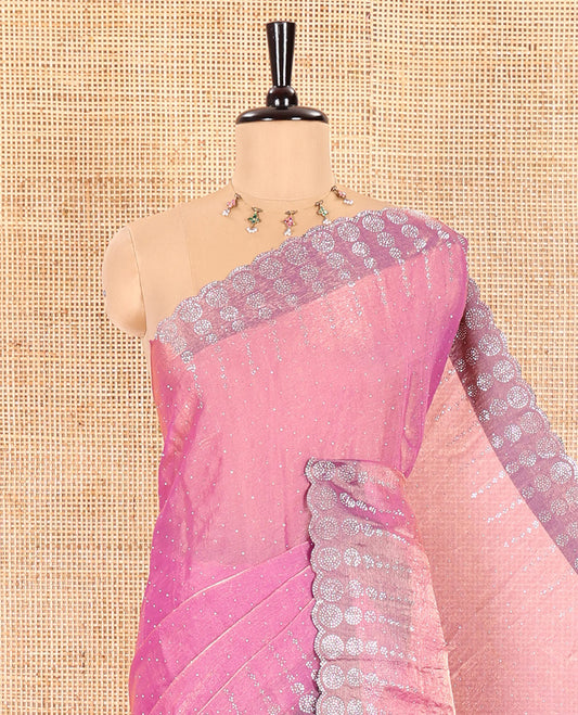 Lavender Fendi Chiffon Saree Scintillated With Glittering Swarovski Stones Struck All Over Its Body, Complemented With Scallop Swarovski Stone Work Border, Swarovski Stone Work Pallu, And A Matching Swarovski Stone Work Blouse