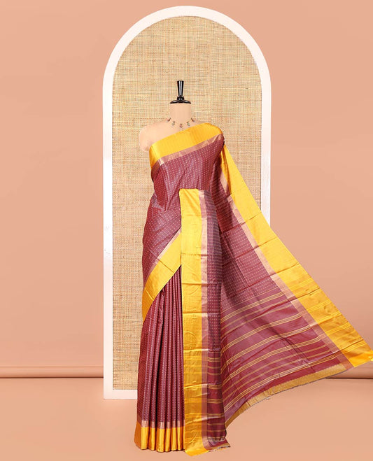 Maroon Art Soft Silk Saree, Steeped with Plus-Size Buttas All Over Its Body, Complemented by a Contrast Border, Subtly Striped Pallu, and Paired with a Contrast Blouse