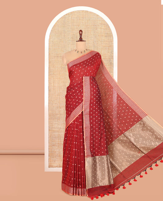 Maroon Khadi Cotton Saree