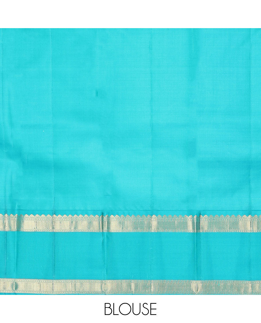 Cream striped & zari buttas silk saree, contrast jaal pallu & rettai pettu border of salngai, ara maadam & muthu designs