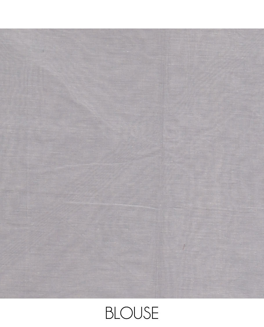 Borderless grey horse motifs Coimbatore cotton saree,  self-pallu of geometric patterns
