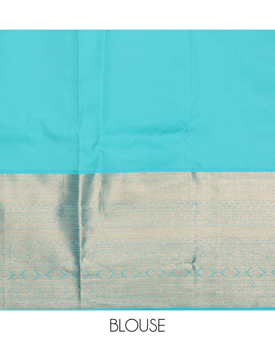 Pink pure silk half-saree, floral jacquard with contrast traditional zari bordered skirt, contrast zari design blouse, and zari design dhavani