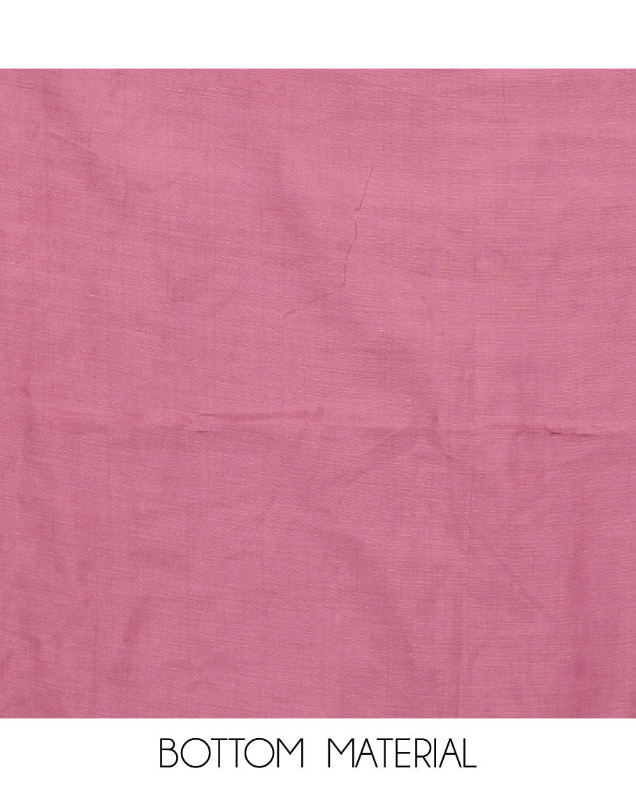 Pink material chudidar set, patch embroidered top, plain bottom, and contrast floral printed dupatta