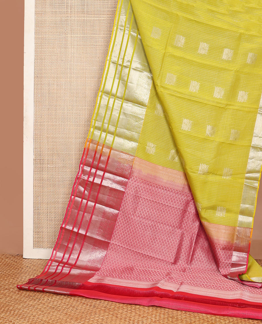 Yellow zari buttas Vasundhara silk mix saree, traditional zari big border & contrast zari woven pallu