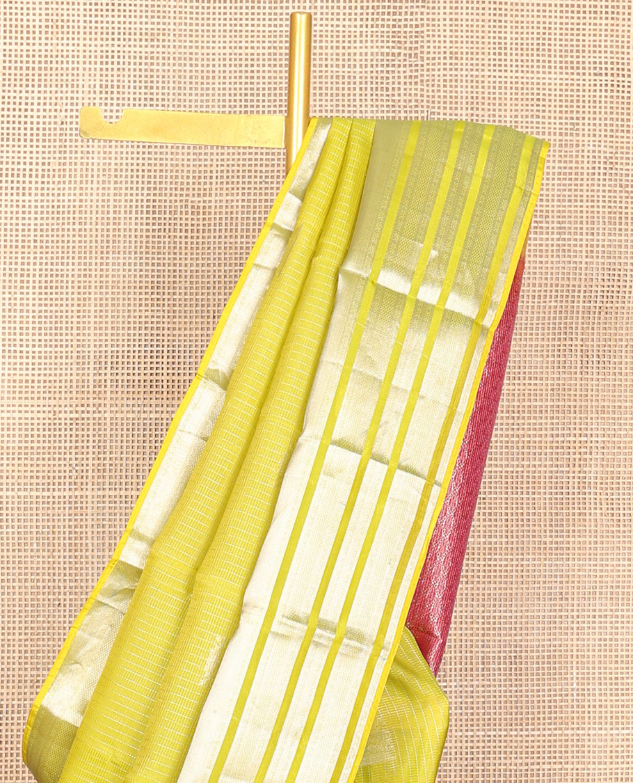Yellow zari buttas Vasundhara silk mix saree, traditional zari big border & contrast zari woven pallu