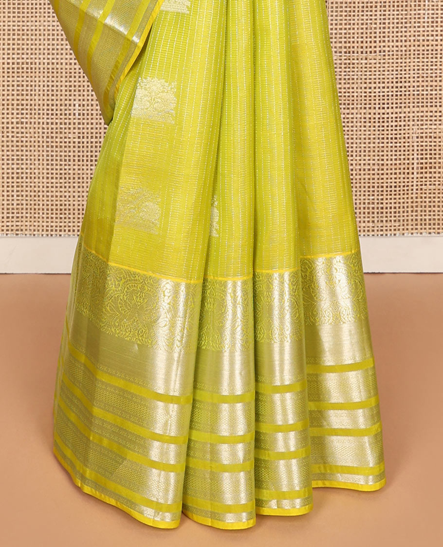 Yellow zari buttas Vasundhara silk mix saree, traditional zari big border & contrast zari woven pallu