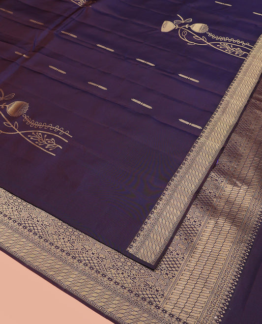 Blue Vasundhara Silk Saree Prettified with Zari Buttas, Highlighted by a Zari Border, a Zari-Woven Grandly Woven Pallu Decked Up with Intricate Mughal Designs, and Paired with a Matching Blouse