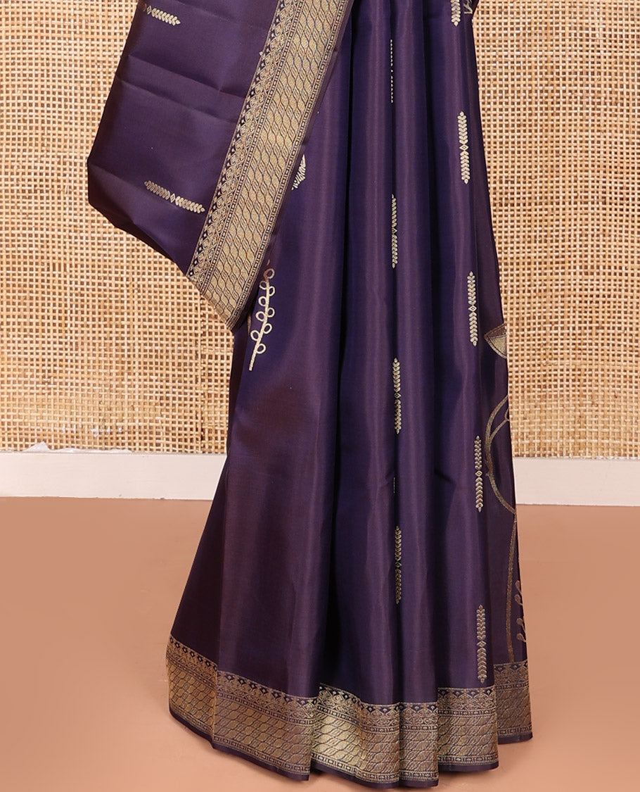Blue Vasundhara Silk Saree Prettified with Zari Buttas, Highlighted by a Zari Border, a Zari-Woven Grandly Woven Pallu Decked Up with Intricate Mughal Designs, and Paired with a Matching Blouse